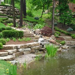 Rockery waterfall + natural pond