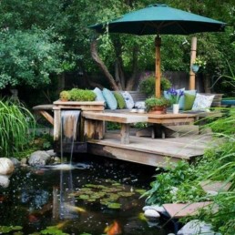 Timber decking + Koi pond